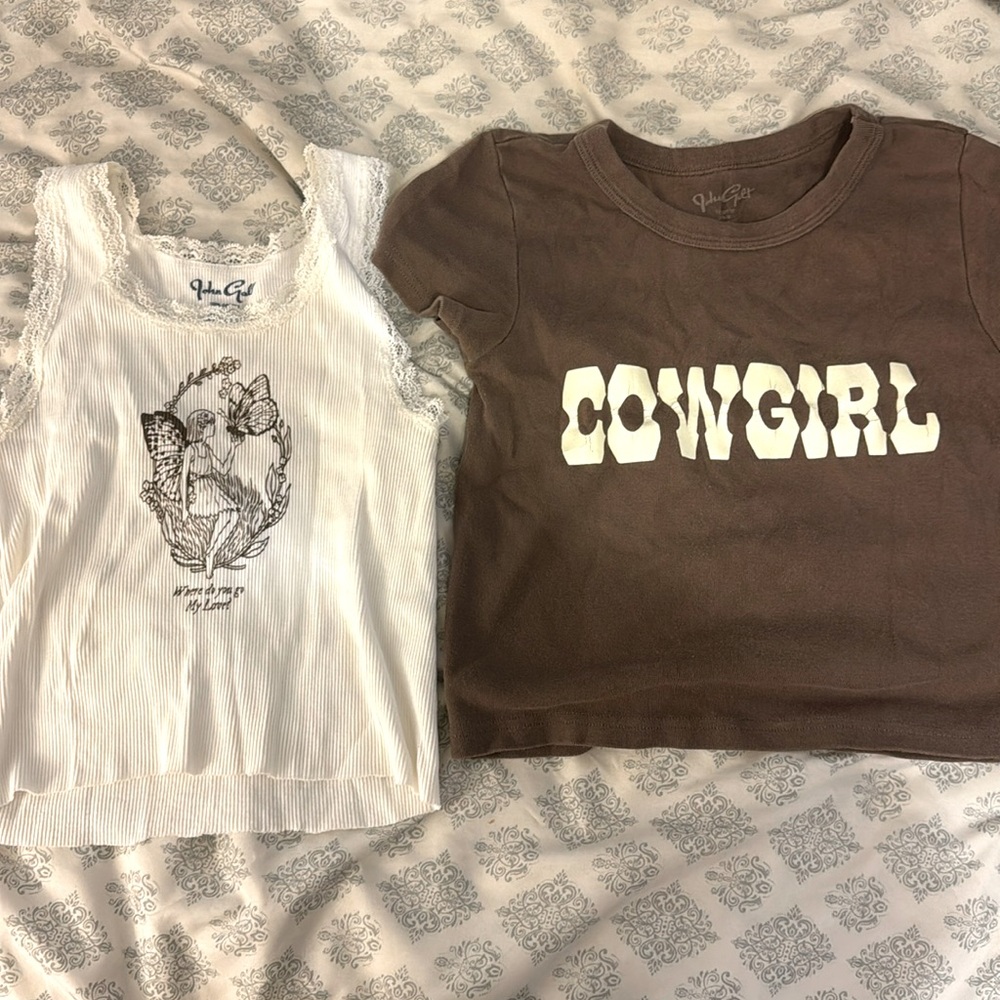 Brandy Melville Cowgirl tee and “Where do you go my love” Brandy Melville Tank